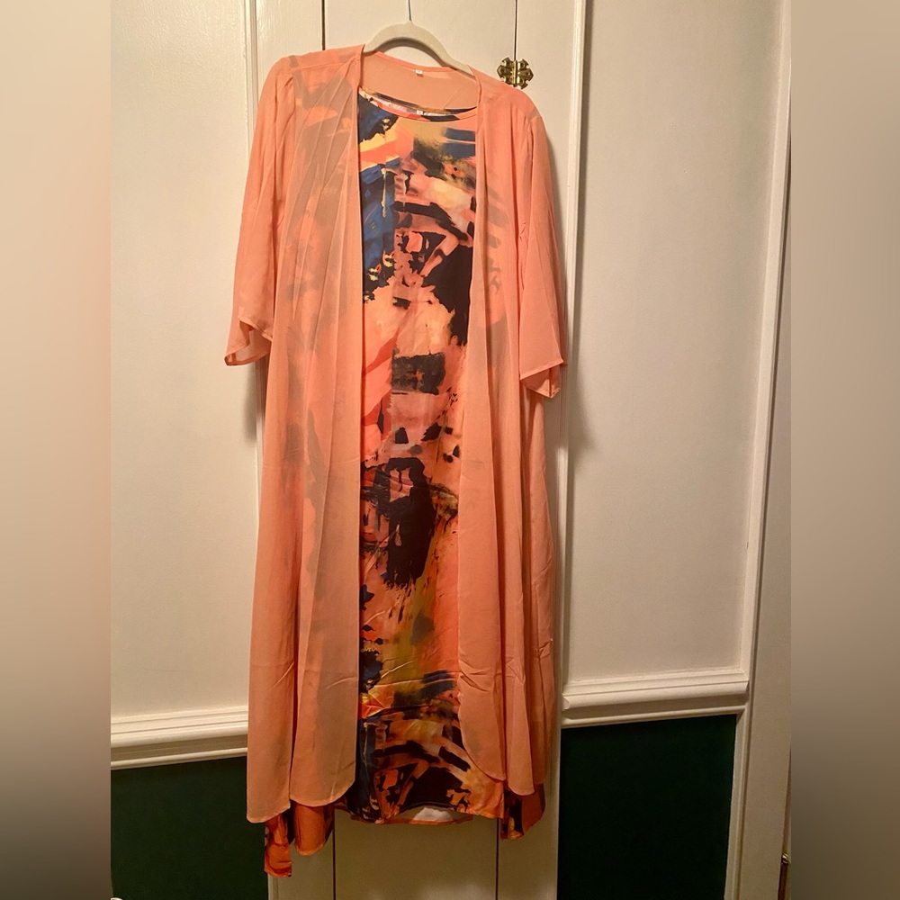 NEVER WORN!       Sleeveless dress with sheer topper.